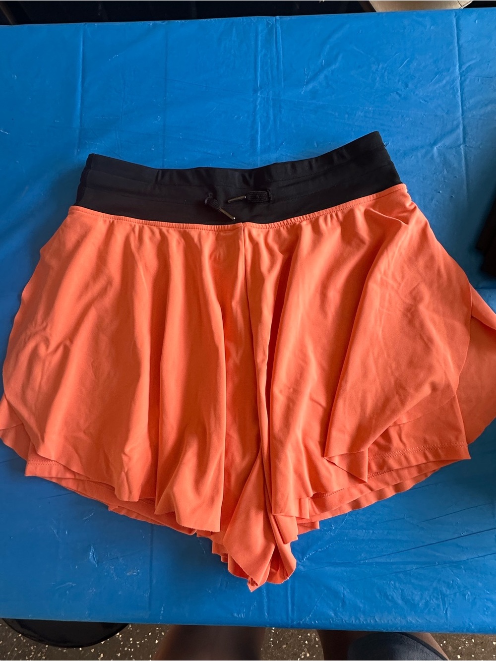 2-in-1 Flowy Athletic Shorts - Bright Coral Orange & Black
